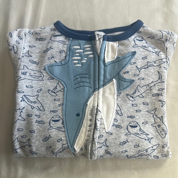 Kids Headquarters Gray and blue Trim Onesie sleeper with shark design - Picture 1 of 5